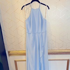 David’s bridal sky blue high-neck chifffon bridesmaids dress